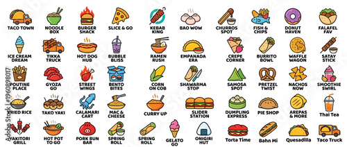 A variety of colorful food icons.