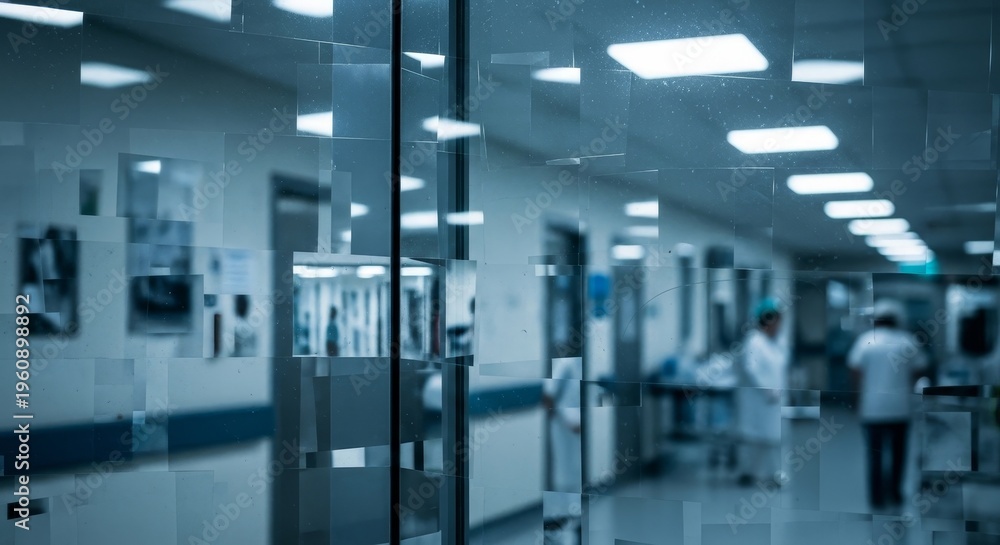 Fototapeta premium Hospital corridor with medical staff walking.