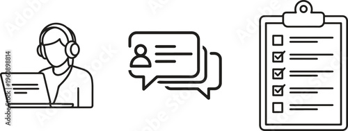 Customer support icons, customer service symbols, call center illustrations, vector graphics