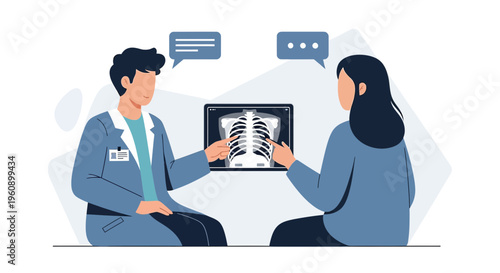 Doctor and patient discussing chest X-ray results, medical consultation, healthcare concept