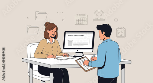 Doctor and patient discussing medical results on computer screen in clinic