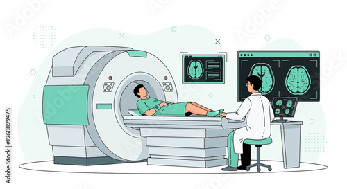 Doctor and Patient in MRI Scanner Room, Medical Imaging Technology