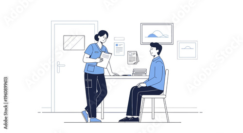 Doctor consulting patient in clinic office, medical checkup, healthcare concept