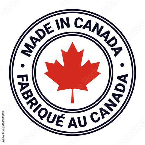 Black and Red Made In Canada isolated stamp, sticker, sign. French and English Languages vector illustration
