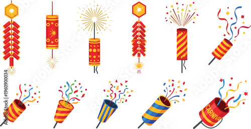 Birthday celebration elements collection with cakes, balloons, gifts and party decorations, festive vector illustration set for holiday and event design
