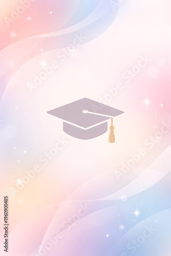 Pastel Graduation Background with Minimal Cap Icon, Soft Shapes Modern Design