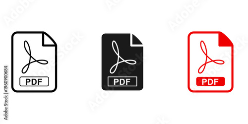 PDF file icon, document format symbol, download and digital document vector, outline and solid UI icon for web and app