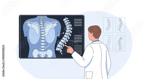 Doctor examining spine X-ray, medical diagnosis, healthcare concept