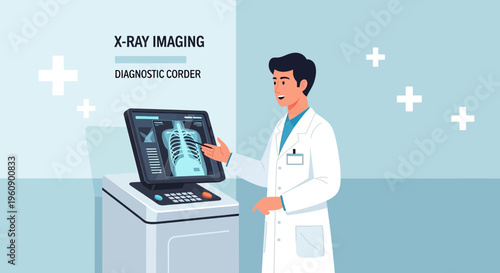 Doctor examining X-ray image of chest on screen, medical diagnostic equipment, healthcare concept