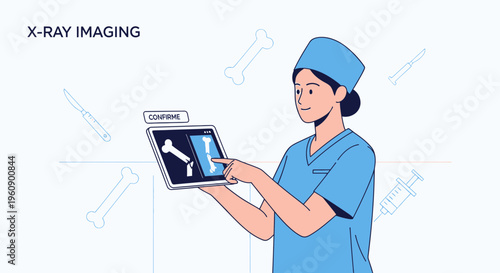 Doctor Examining X-Ray Image on Tablet, Medical Technology, Bone Scan