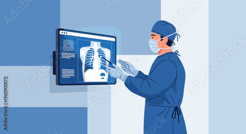 Doctor examining X-ray of lungs on screen, medical technology, healthcare concept