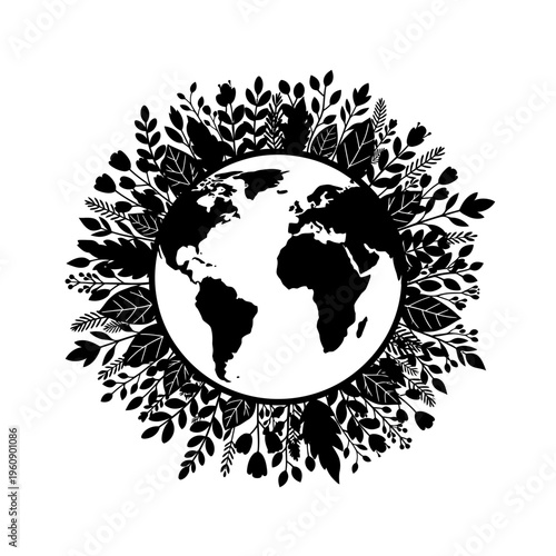 Black and white earth with leaves.