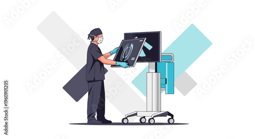Doctor examining medical scan image on screen, healthcare technology, medical diagnosis concept