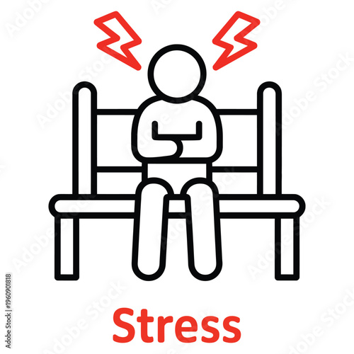 Stress icon in outline color style, anxiety, pressure, overwhelmed symptom symbol, mental burden concept, psychological stress awareness, emotional health illustration.