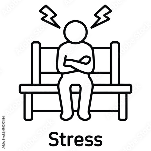 Stress icon in outline color style, anxiety, pressure, overwhelmed symptom symbol, mental burden concept, psychological stress awareness, emotional health illustration.