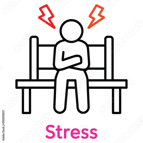 Stress icon in outline color style, anxiety, pressure, overwhelmed symptom symbol, mental burden concept, psychological stress awareness, emotional health illustration.