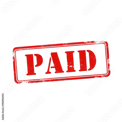 Red rubber stamp with the word paid in grunge texture isolated on white background isolated on a transparent background