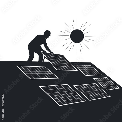 Man installing solar panels on roof.