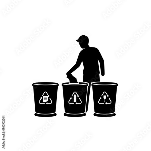 Man throwing away recyclable materials.