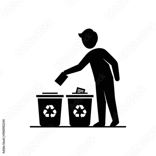 Man throwing paper into recycling bin.
