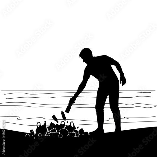 Man throwing trash into the ocean.