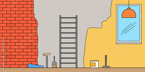 Renovation room interior graphic color sketch illustration vector 