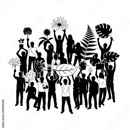People Holding Up Various Leafy Plants.
