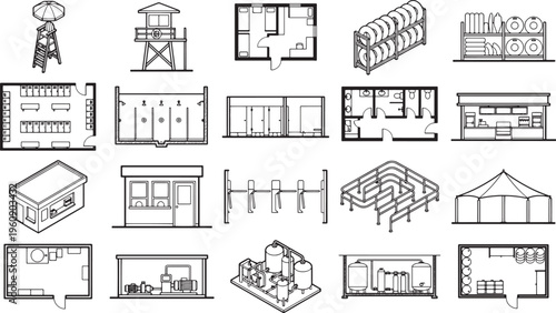 Architectural blueprints showcasing a variety of building and property designs, offering a comprehensive overview of construction plans. 