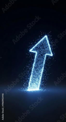 Blue Sparkling Arrow Shape on Dark Background for Growth Concept