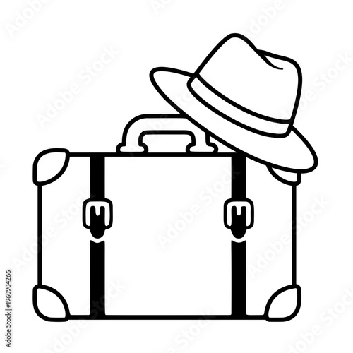 旅行鞄と帽子のラインアイコン
