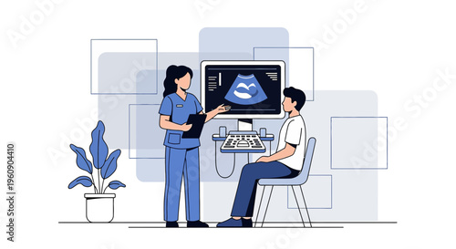 Doctor explaining ultrasound scan results to patient in clinic