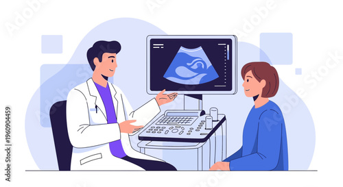 Doctor Explaining Ultrasound Scan Results to Patient in Medical Office