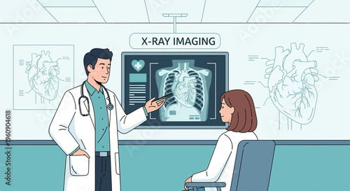 Doctor Explains Chest X-Ray to Patient in Medical Office