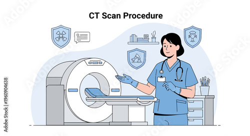 Doctor Explains CT Scan Procedure Next to Medical Imaging Machine