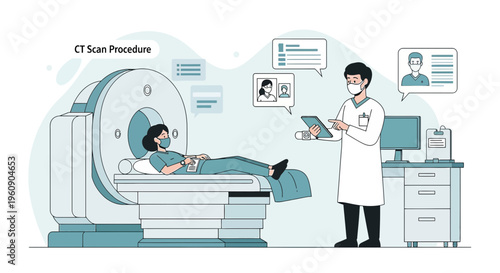 Doctor Explains CT Scan Procedure to Patient in Medical Imaging Room