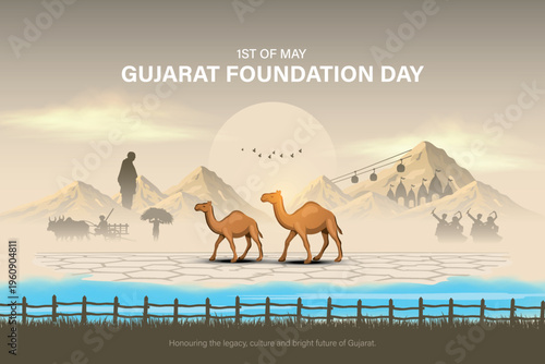 Gujarat Foundation Day 66th Celebrations, Gujarat Sthapana Divas, 1st May, Social Media Creative Post Template Design.