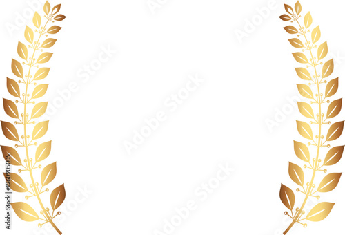 Award gold laurel branch. Laurel Leadership wreath. Sports emblem of winner. Golden olive branch as symbol of victory. Graduation frame. Vector Illustration EPS 10. 