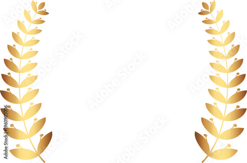 Award gold laurel branch. Laurel Leadership wreath. Sports emblem of winner. Golden olive branch as symbol of victory. Graduation frame. Vector Illustration EPS 10. 