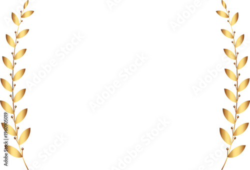 Award gold laurel branch. Laurel Leadership wreath. Sports emblem of winner. Golden olive branch as symbol of victory. Graduation frame. Vector Illustration EPS 10. 