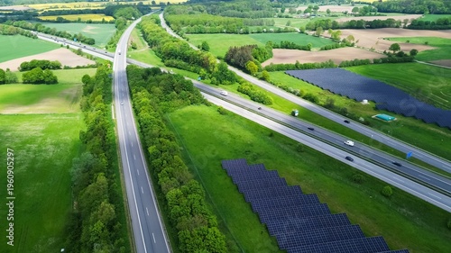 Germany highway solar array drone view Schleswig Holstein