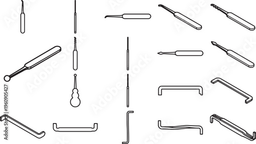 A detailed illustration of various lock pick tools, perfect for security-themed projects.