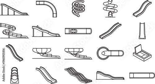 A comprehensive collection of water slide vector icons for a park, offering a variety of thrilling water rides. 