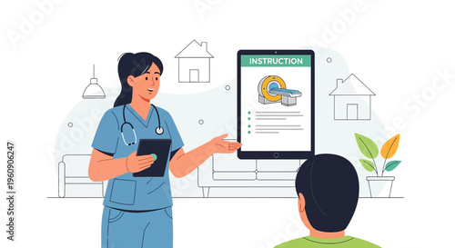 Doctor Explains MRI Scan Instructions on Tablet to Patient at Home