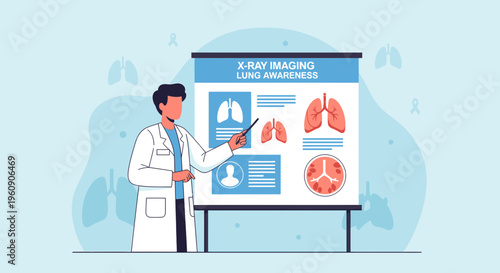 Doctor Explains Lung X-Ray Imaging and Awareness on Presentation Board