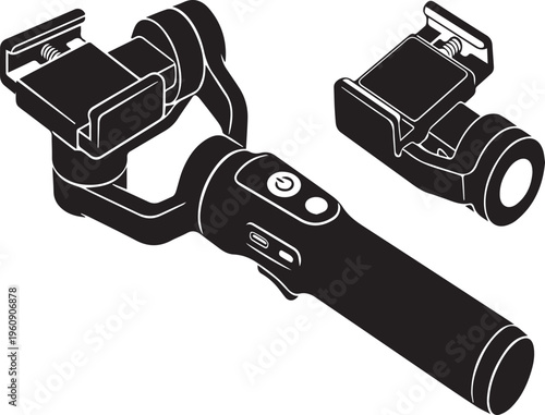 Minimalist Handheld Smartphone Gimbal Stabilizer Vector Silhouette - Isolated Flat Icon