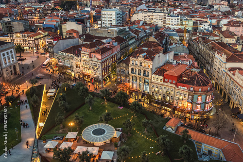 Lisbon Square and park on roof of Passeio dos Clerigos shopping mall in Porto, Portugal