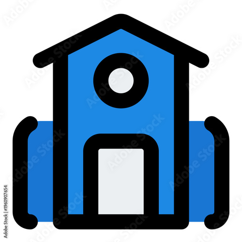 School Filled Line Icon Vector, Bold Outline Building and Architecture Symbol for City, Real Estate and Construction Concept