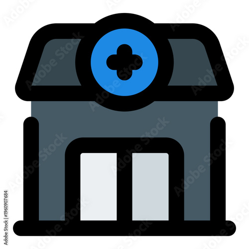 Pharmacy Filled Line Icon Vector, Bold Outline Building and Architecture Symbol for City, Real Estate and Construction Concept