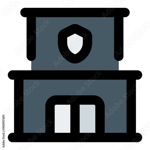Police Station Filled Line Icon Vector, Bold Outline Building and Architecture Symbol for City, Real Estate and Construction Concept