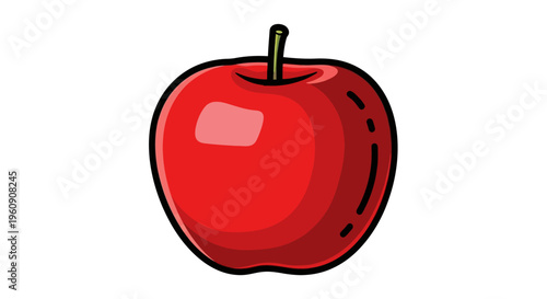 A vibrant red cartoon apple illustration.